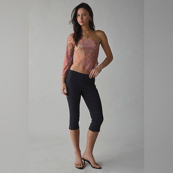 UO Kimchi Blue Paige One Shoulder Top - Paisley Orange Shirt - Picture 3 of 3